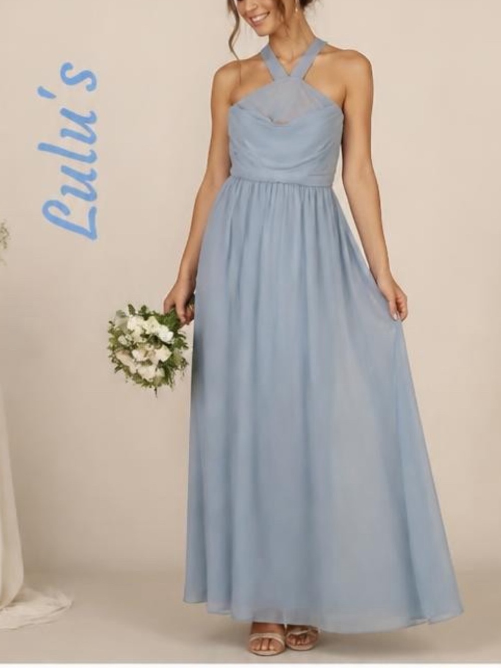 Lulu's Air Of Romance Womens Maxi Formal Dress Sz L Chiffon Wedding